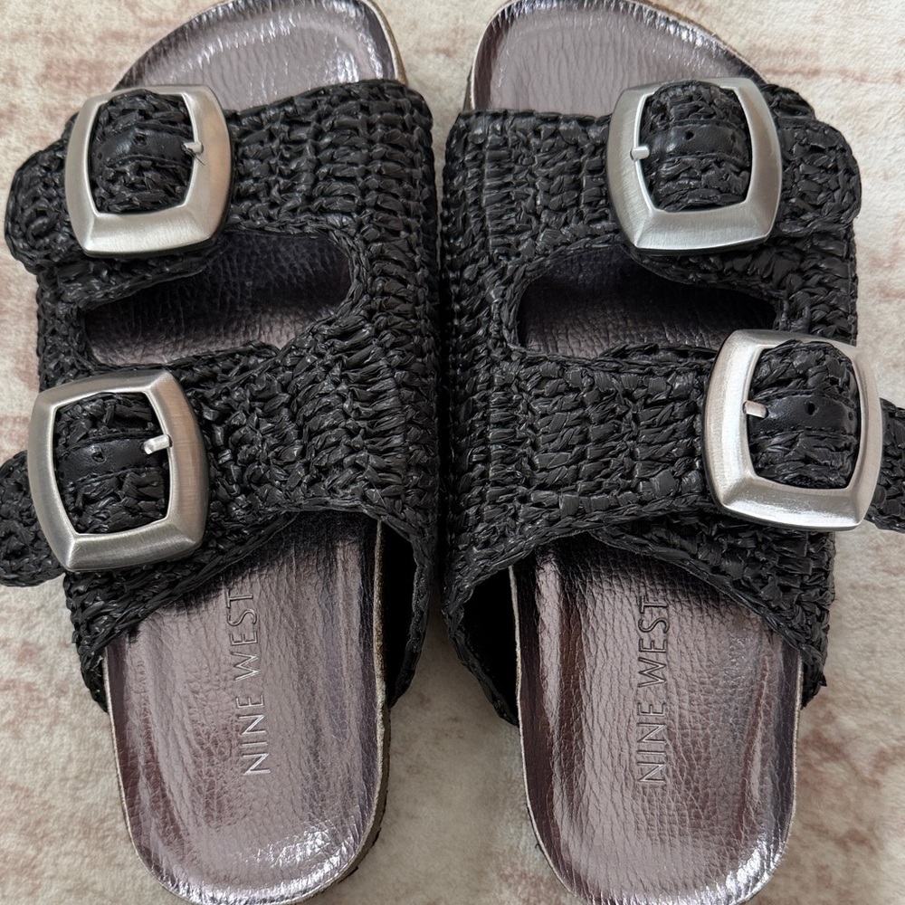 Nine West Black Woven Buckle Sandals
